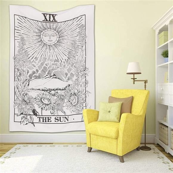 The Sun Tarot Tapestry Aesthetic –Black White Sun Moon Star Indie Tapestries